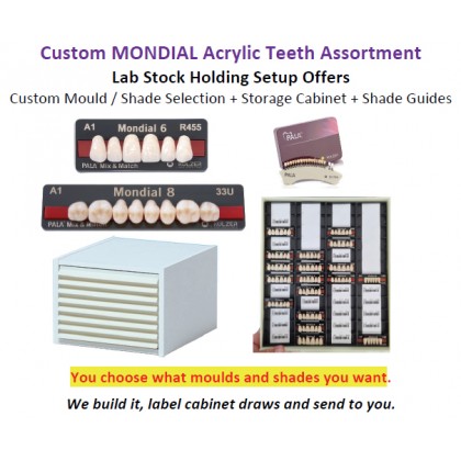 336 Card Full Cabinet - Kulzer MONDIAL High End Acrylic Teeth - CUSTOM LAB ASSORTMENT WITH LABELLED STORAGE CABINET Setup Package - Made To Order